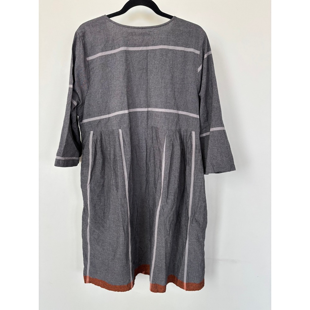 Gudrun Sjoden Grey Organic Cotton Striped Button Front Pocket Dress Large - Picture 3 of 10